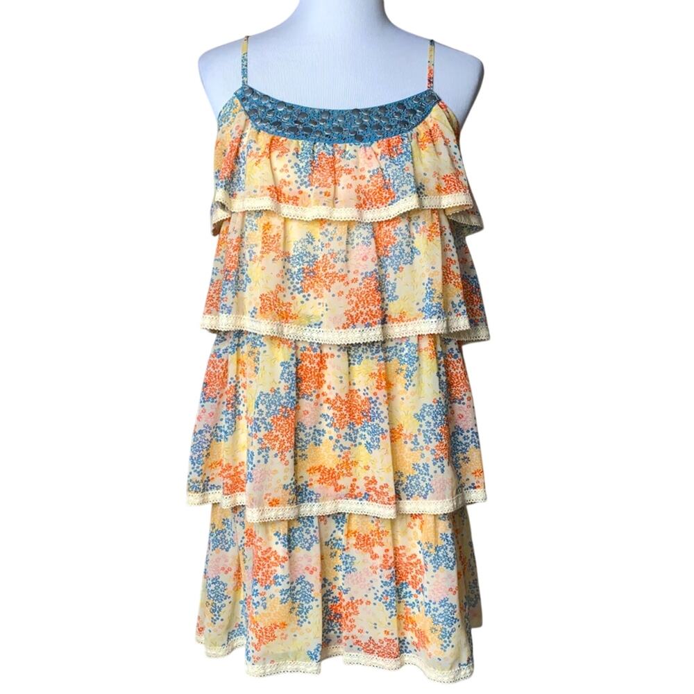 Kensie Pretty Tiered Ruffle Slip Dress - Lace Trim Sz Small NWOT
